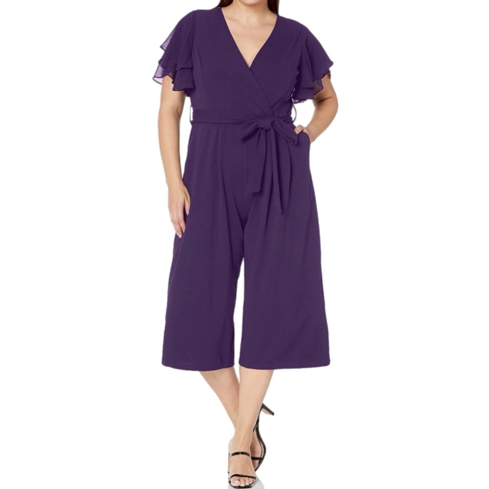 NWT Women’s Plus Size CITY CHIC Short Sleeve V-Neck Purple Chiffon Jumpsuit 22W